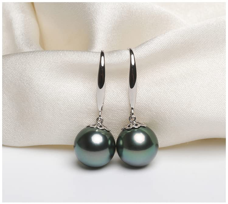 AAA+ Tahitian Black Pearl Dangle Drop Earrings 8-9mm Round Valentine's Day Gift for Her Wedding Anniversary Birthday2