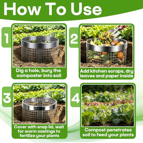 4 Pcs Inground Worm Composting Bin,Stainless Steel Composter with Lid - Image 5