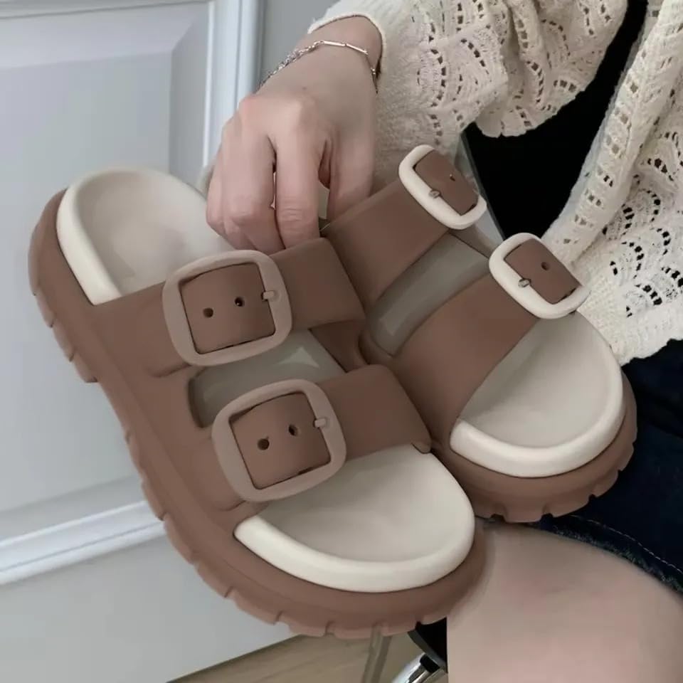 Image of Slipper for Women Men Flip Flop Double Buckle Pillow Sliders EVA Flat Sandals for Girls Boys Soft Open Toe Non Slip Platform Bedroom Outdoor Slippers