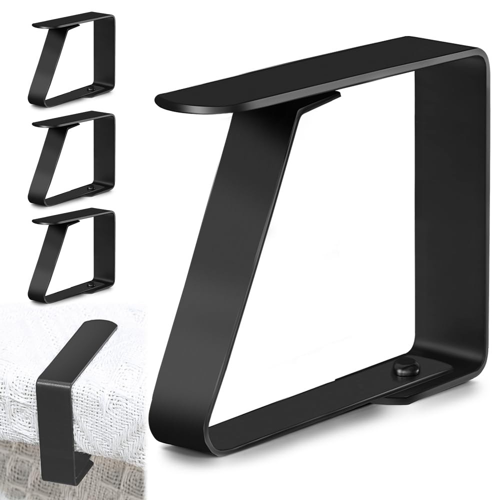 4er-Set Große Tischdeckenklammern,80.5 x 70 mm Tischtuchklammern Clips aus Edelstahl,Tischklammern für dicke tische,Für Picknick, Garten und Camping | Für Tischplatten mit 3–5 cm(Schwarz - 4 Stück)