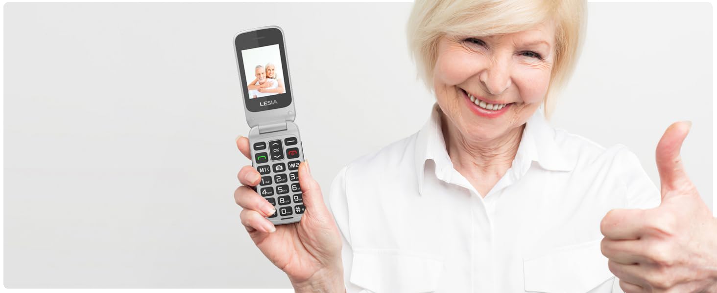 LESIA Teléfono Móvil para Personas Mayores de Tapa, 4G LTE Moviles de Teclas Grandes, Botón SOS, Fácil de Usar para Ancianos, Llamada Rápida, 1300mAh Batería,USB-C, Base de Carga, Flip Senior