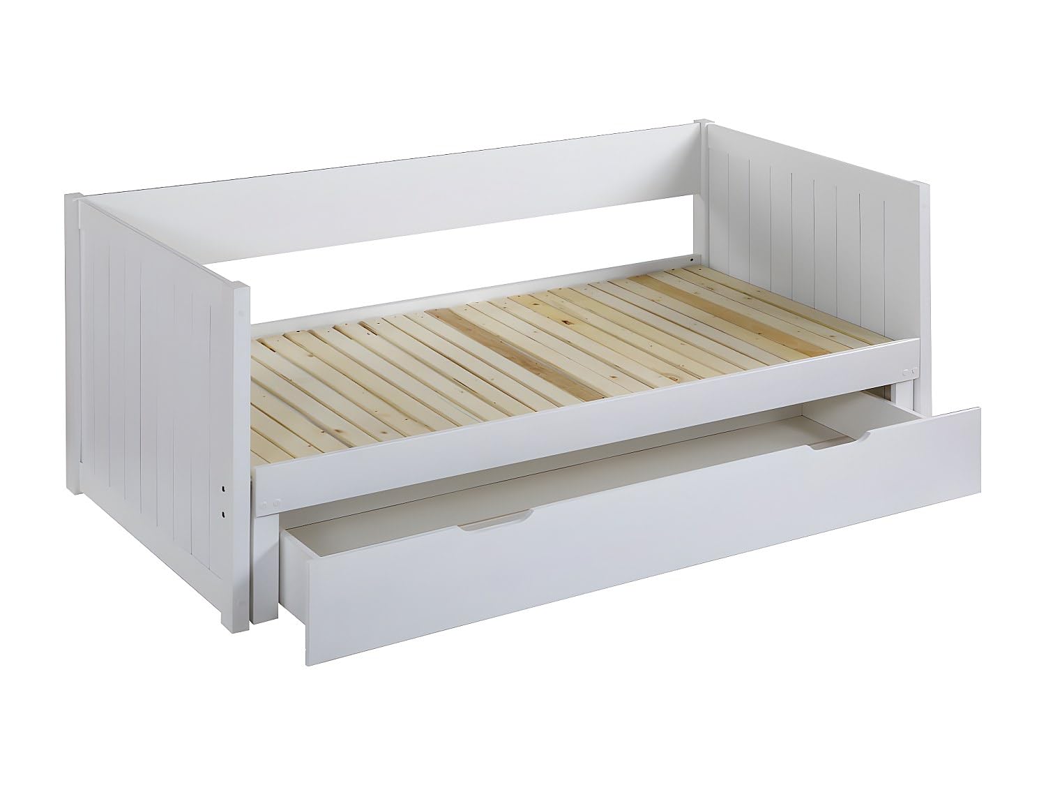 Vente-unique - Lit gigogne Banquette 90 x 190 ou 174 x 190 cm - avec sommier Peigne et tiroir - Pin et MDF - Blanc - ALFIERO II - pour Enfant