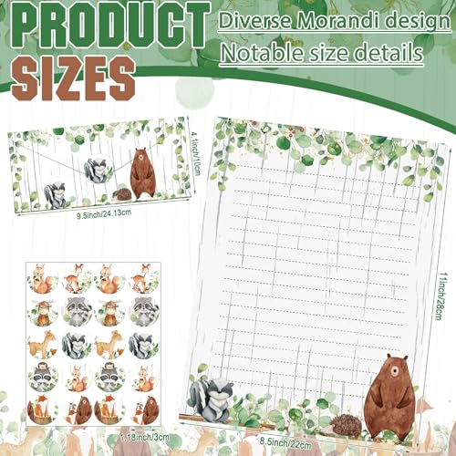 Image of TaoBary 160 Pcs Stationery Paper Set 50 Double Sided Stationery Papers with 50 Matching Envelopes and 60 Round Dot Sticker, 10 Design(Woodland Animal,8.5 x 11 Inch)