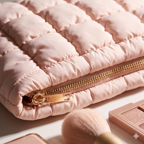 Image of Travel Makeup Pouch Set Toiletry Bag Cosmetic Organizer Bag for Women and Girls Toiletry Storage Kit Set of 3 (Pink Puffy)