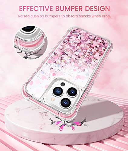 Caka For Iphone 13 Pro Max Case Glitter Women Girls With Built-In Screen Protector Bling Sparkle Liquid Quicksand Full Body Protective Case For Iphone 13 Pro Max 6.7 (Rose Gold) #TOP2