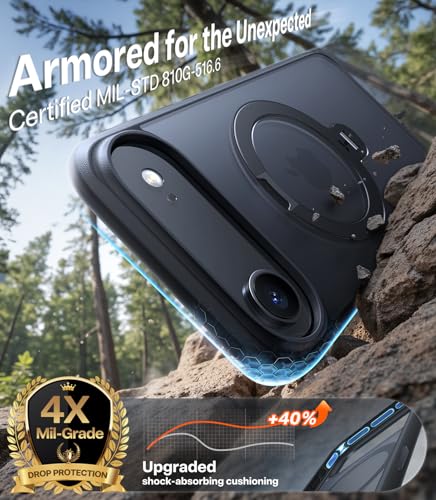 Image of TORRAS Q3 Spin for iPhone Air Case, 360 Magnetic Stand, Black | Compatible with MagSafe, Built-in Kickstand, Camera Control, 4X Military-Grade Shockproof Translucent Phone Case for 17 Air