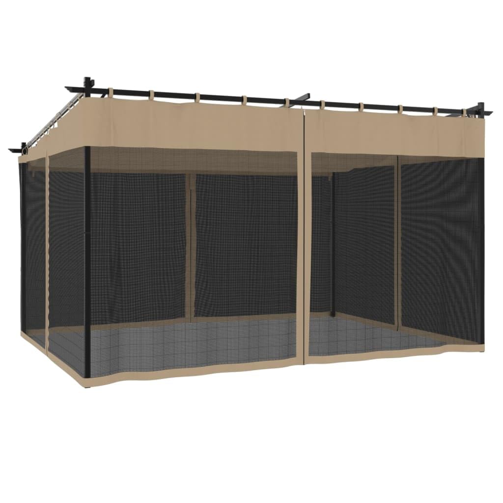 vidaXL Gazebo con Pareti in Rete Tortora 4x3 m in Acciaio