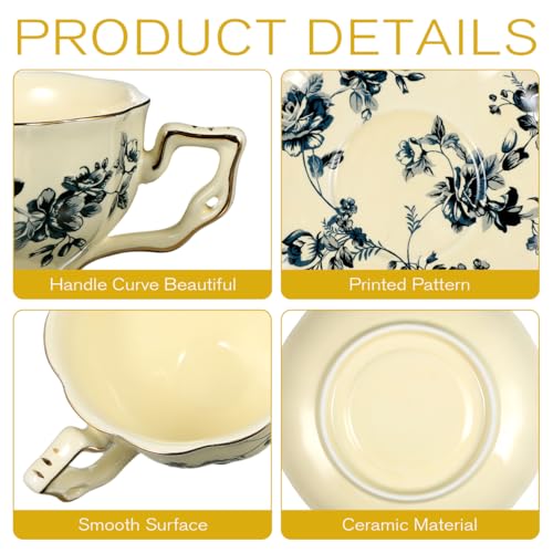 CALLARON Ceramic Cup and Saucer Set 8Oz European Style Milk Drinking Mug with Delicate Porcelain Design for Home Restaurant Tea and Juice by CALLARON - Image 7