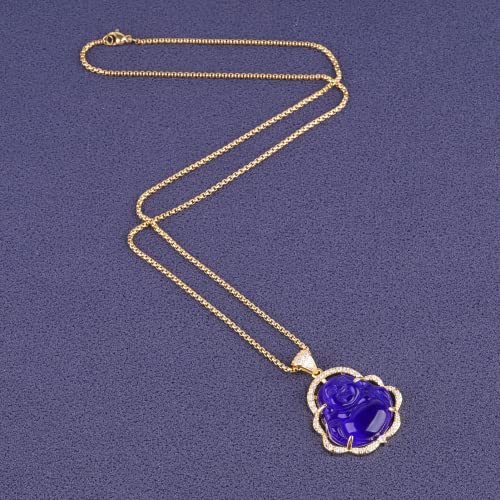 Image of ASGIFT Laughing Buddha Necklace Cubic Zirconia Green Jade Buddha Pendant with 18K Gold Plated Chain Lucky Buddha Necklace Jewelry Gift