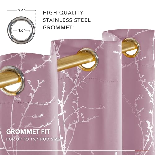 Deconovo Blackout Curtains Thermal, Tree Branches Printed Eyelet Curtains for Nursery, Baby Pink, 46 x 54 Inch (Width x Length), 2 Panels - Image 4