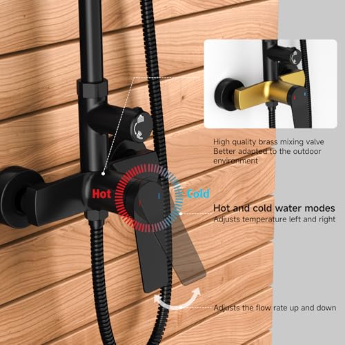 Rainsworth Outdoor Shower Kit Matte Black - Single Handle Brass Valve, 8 Inch Rain Shower Head and Handheld Spray Shower Fixture Combo, SUS 304 Stainless Steel Wall-Mounted Faucet - Image 4