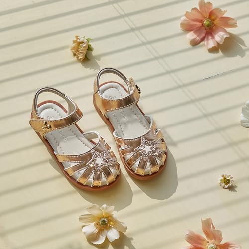 Image of THEE BRON Toddler Girls Closed-Toe Sandals Sweet Retro Cutout Summer Dress Shoes