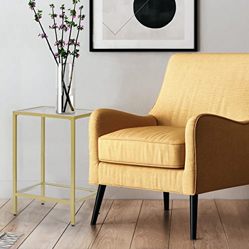 HOMSHO Side Tables Set of 2, End Tables with Tempered Glass, 2-Tier Nightstands with Storage Shelves, Coffee Table with Modern Style, Slim Sofa Table for Living Room, Bedroom, 11.8" D x 15" W, Golden - Image 7
