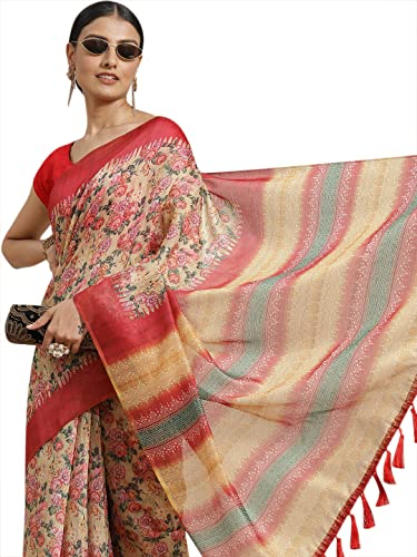 Image of Amazon Brand - Anarva Women's Kalamkari Saree With Blouse Piece