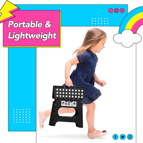 Image of Delxo Folding Step Stool 11 inch 2 Pack,300 Lbs Step Stool for Kids&Adults | Foldable Step Stool,Non-Slip Foot Stools with Handle Lightweight Collapsible stools for Kitchen,Bathroom,Bedroom,Garden Black