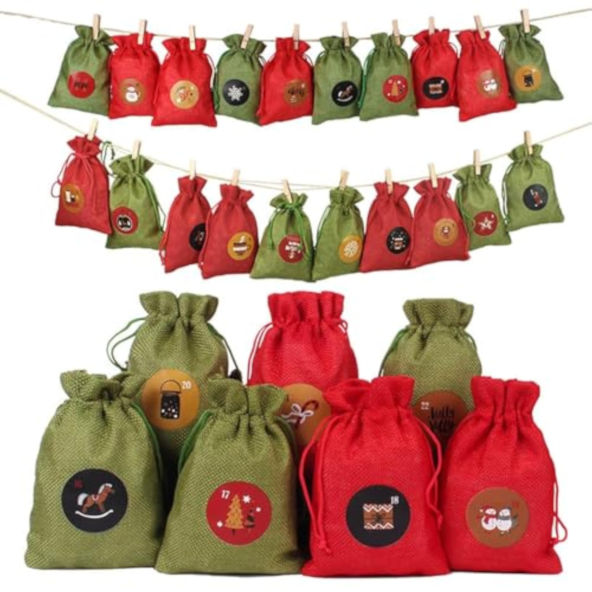 Hanging Advent Calendar Candy Gift Drawstring Bag