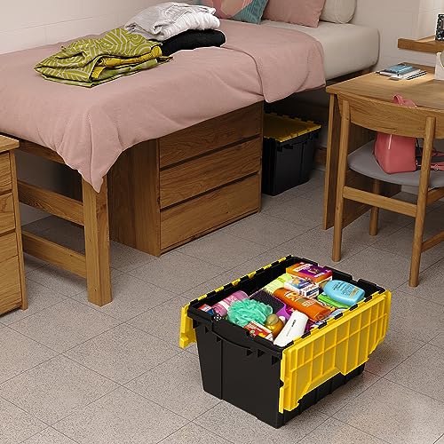 Akro-Mils KeepBox 12 Gallon Storage Container, Nesting and Stackable Plastic Storage Box with Lid Attached, Clear Tote for Garages, Closets, and Moving, 21-1/2