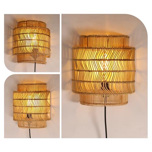 Image of Habere India-All the Cultures Fabricating India Wall Lamp | Decor Lights | Night Lamp for Bedroom | Mount Lights | Bamboo Wall Lamp (L22 x W9.5 x H23.5 cm)