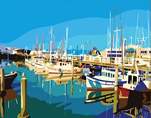 Pintura por números, novedades, pintura por números, kit de pintura por números, puerto moderno, 16 x 20 pulgadas, lienzo digital al óleo, lienzo para pared, gráficos para el hogar, salón, oficina, Navidad, Año Nuevo, Día de San Valentín, decoración de regalo, DIY color por número, kit de lona para adultos ampliados, niños, ancianos, jóvenes, nueva llegada