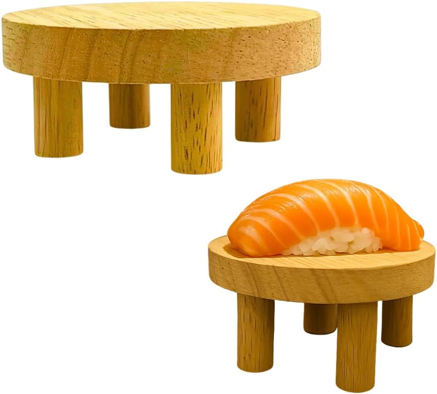 Mini Wooden Display Stand Set of 4 – Small Pedestal Shelf Tables for Sushi, Art Toys, Collectibles, and Home Decoration (8 x 3.5 cm)