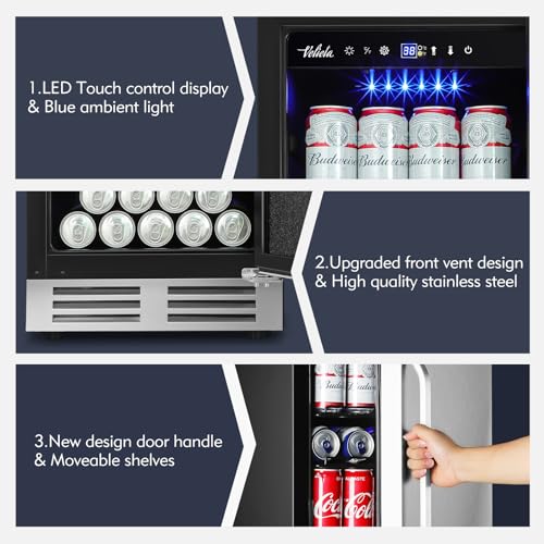 Image of 15 Inch Outdoor Beverage Refrigerator Cooler,Stainless Steel 127 Cans Beverage Fridge with French Door Under Counter Built-in or Freestanding, Perfect for Beer, Cola