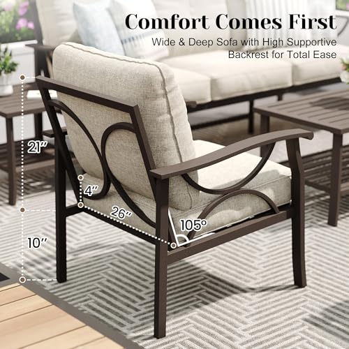 Image of FansaFurn Outdoor Patio Furniture Set, 3 Pieces Metal Patio Conversation Set with Side Table for Porch Backyard Garden, Khaki