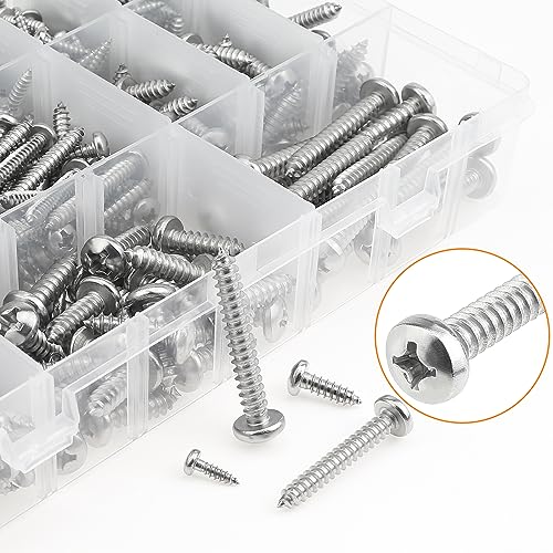 Helifouner HELIFOUNER---WOOD---SCREWS 540 Pieces #4#6#8#10#12 Wood Screws Set, Helifouner 18 Sizes Phillips Pan Head Self-Tapping Screws Assortment Kit thumb #4