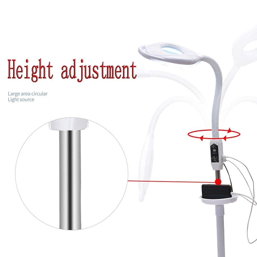 Lente d'ingrandimento da terra Lampada d'ingrandimento 16X Lente d'ingrandimento LED Multifunzione regolabile Cura della pelle Bellezza Tatuaggio Bellezza con rotelle ideali per saloni di bellezza