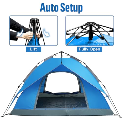 Image of Night Cat Instant Popup Tents 2-3 Persons with Footprint Tarp Easy Setup Camping Tent with Rainfly Double Layers Waterproof Automatic Hydraulic Mechaism