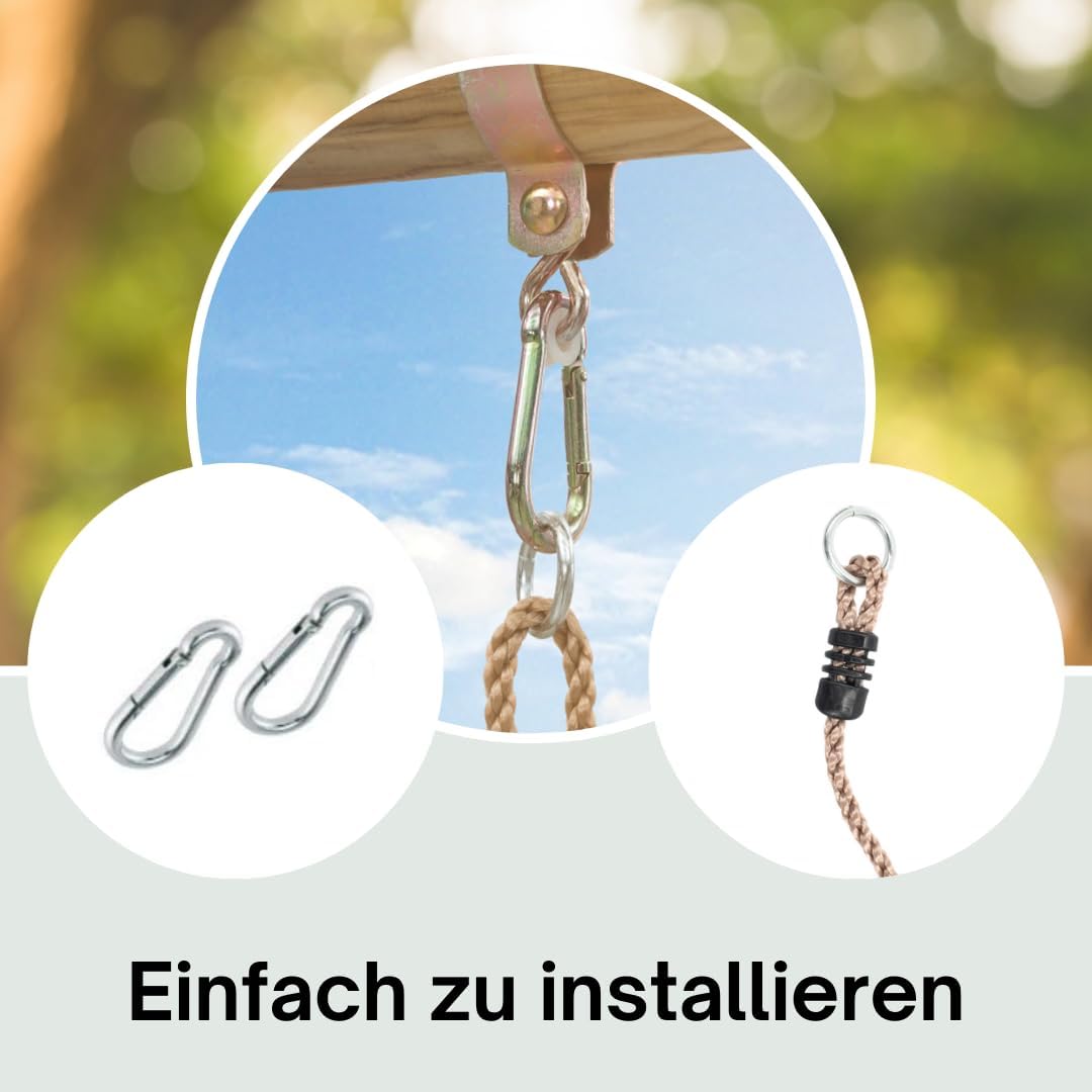 h2i Doppelschaukel Metall – Gondelschaukel - Schiffschaukel mit 2 Holzsitzen & verstellbaren Seilen – inkl. Karabiner – grün