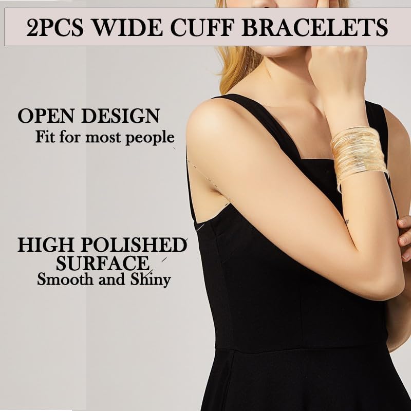 2pcs Arm Wide Cuff Jewelry for Women Adjustable Chunky Gold Cuff Bangle Bracelet Armband Upper Boho Summer Beach Statement Bracelets - Image 5