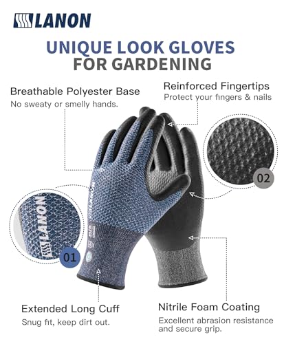 Lanon Protection Lanon Gardening Gloves For Men Women, 2 Pairs Nitrile Coated Garden Gloves With Grip thumb #1