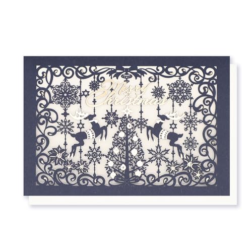 クリスマス カード レーザー トナカイ | リーフ ワーク カンパニー ポップアップカード 封筒付き メッセージカード 3D おしゃれ お祝い | グリーティング 大人 向け ハンドメイド 手作り セット プレゼント おしゃれ 金箔加工 ポップアップ ミニ