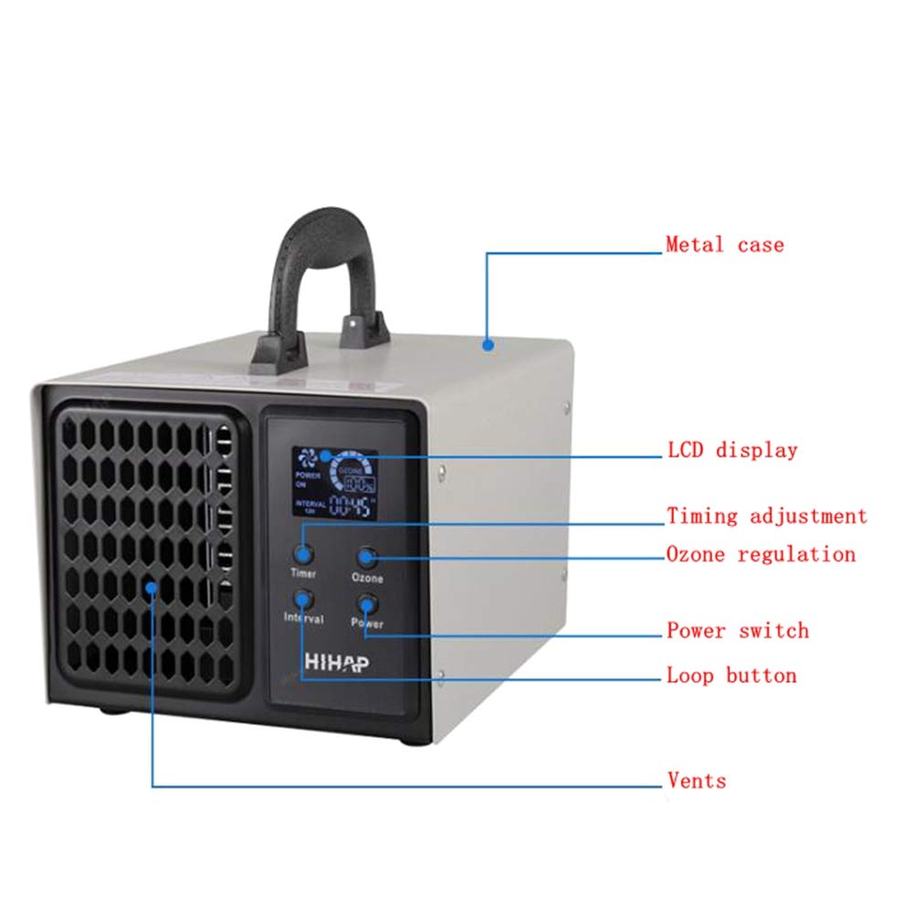 Topchances Comercial Ozono, 5g/h Control de temporizador digitalGenerador de aire industrial Purificador de aire desodorizador esterilizador esterilizador para el hogar, oficina, barco y coche