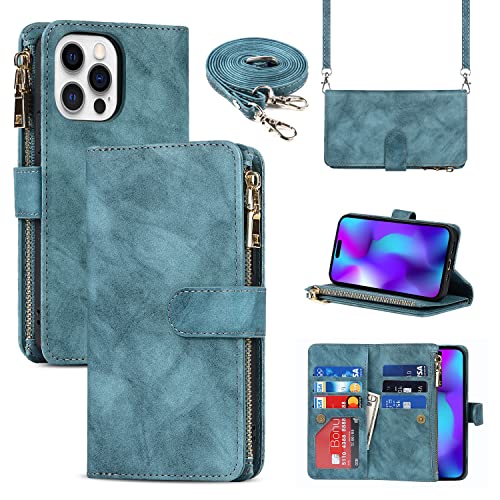 Cavor Coque Compatible avec iPhone 14 Pro Max Etui avec Cordon,Flip Portefeuille Étui Cuir,[9 Porte Cartes][Double Boucle],Protection Housse étui Compatible...