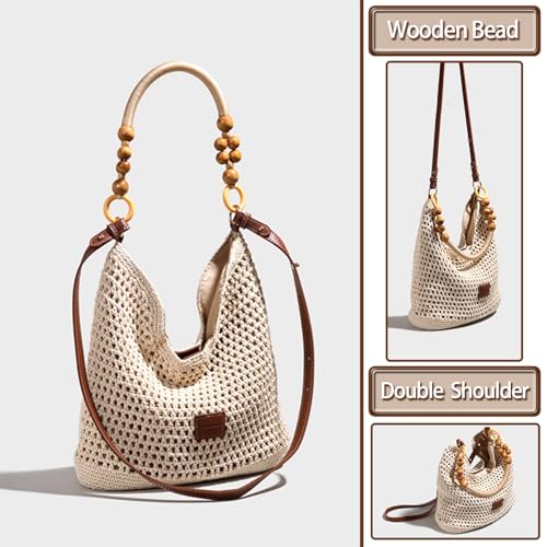 Image of Hand-woven Soft Large Straw Shoulder Bag Retro Boho Tote Bags Summer Beach Bag Rattan Handbag