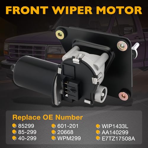 Image of Front Windshield Wiper Motor Compatible with Ford 1987-1996 Bronco F Super Duty, 1987-1996 F-150 F-250 F-350, 88-96 F53 F59, 1990 1991 1992 1993 1994 F600 F700 F800 FT900, Replace 85299 85-299