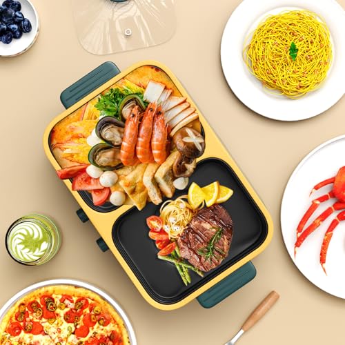 Olla eléctrica y parrilla 2 en 1, doble control de temperatura, calentamiento rápido - Electrodoméstico para cocinar en interiores: ideal para barbacoas, filetes, fideos y más - Hasta 4 pers (Verde S) - imagen 6