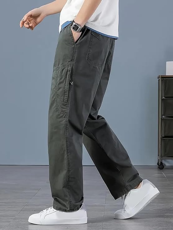 Image of Men Cargo Pants 100% Cotton | Relaxed Fit Utility Cargos for Men with 6 Pockets | Breathable Durable Fabric | Casual Streetwear Travel & Outdoor Pants