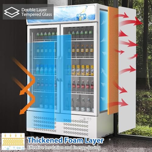 Image of Commercial Display Refrigerator, 26 Cu.Ft Beverage Cooler with Glass Door, LED Lighting, 8 Shelves, Merchandiser Fridge for Restaurant, Bar, Cafe, Convenience Store