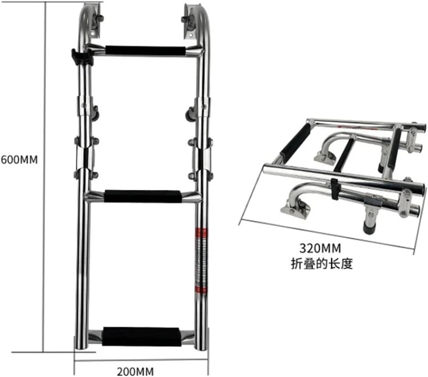 1Pcs Polished Stainless Steel Folding Ladder Pontoon Ladder 2+1 Step for Boat
