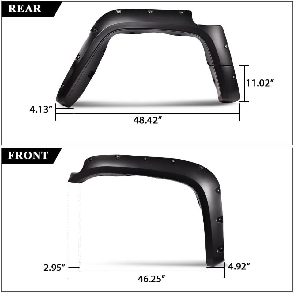 DOTCOM Fender Flares Wheel Cover,Fit 2007-2014 Toyota FJ Cruiser,Paintable Matte Pocket Wheel Arch Cover Trim,Smooth Riveted Style 4PCS Front & Rear