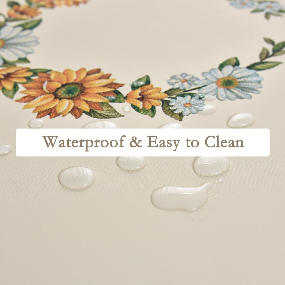 Zobesta Sunflower Vinyl Tablecloths for Rectangle Tables 55 x 120 Inch, Waterproof Outdoor Table Cloth Vinyl Tablecloth with Flannel Backing for Kitchen, Party, Picnic, Outdoor (Flower-B)