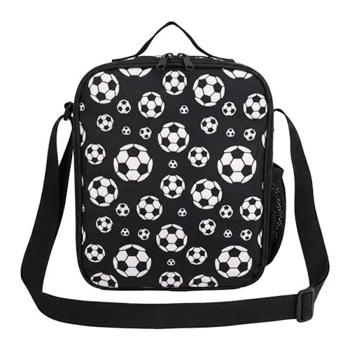 Kideerly Lunch Bag Kids Black Insulated Lunch Bag for Men with Bottle Holder Football Lunch Box Adults Kids Boys Girls Teenage for Work School Picnic Travel