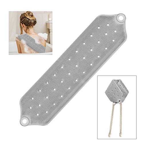 TeaiEei Silicone Bath Body Brush Full Coverage Shower Back Brush Soft and Safe for Men, Women & Children Back Scrubber Exfoliating With Long Handle Rope Gray