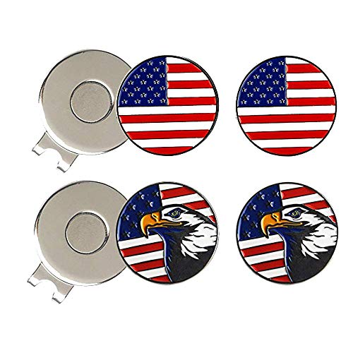 PINMEI Golf Ball Marker Hat Clip 0.96 Inch Stainless Iron Golf Gift for Men Women Golfer Golf Accessories (2 Hat Clip with 4 Golf Marker)