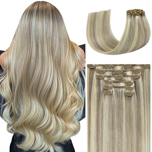 Ukira Ash Blonde Clip in Hair Extensions Real Human Hair