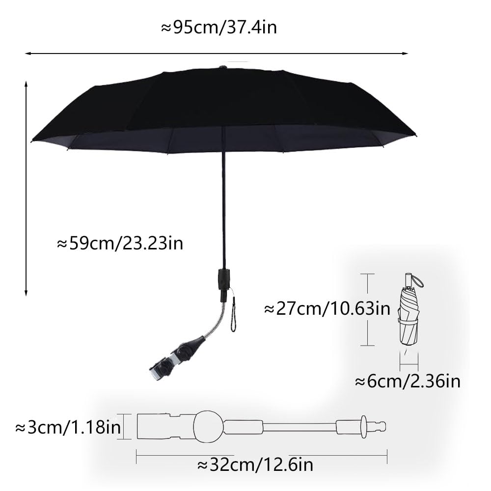 sonnenschirm kinderwagen uv schutz, kinderwagen sonnenschirm 360° Flexibler Sonnenschutz sonnenschutz buggy, 95 cm Durchmesser, Schützt effektiv vor Sonnenlicht und Regen, Schwarz