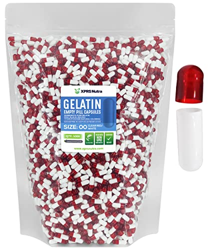 Image of XPRS Nutra Size 00 Empty Capsules - 5000 Count Empty Gelatin Capsules - Pills DIY Capsule Filling - Fillable Pill Gel Caps for Do It Yourself Supplements (Clear Red /White)