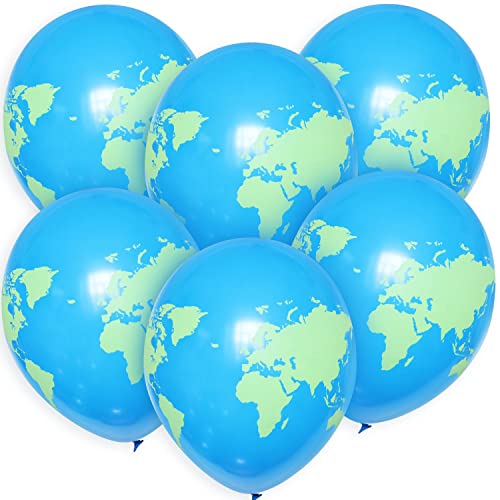 ROB'S BALLOONS Lot de 6 ballons de qualité supérieure - Globe bio - 30,5 cm - Pour fête, anniversaire, planète, terre, Atlas